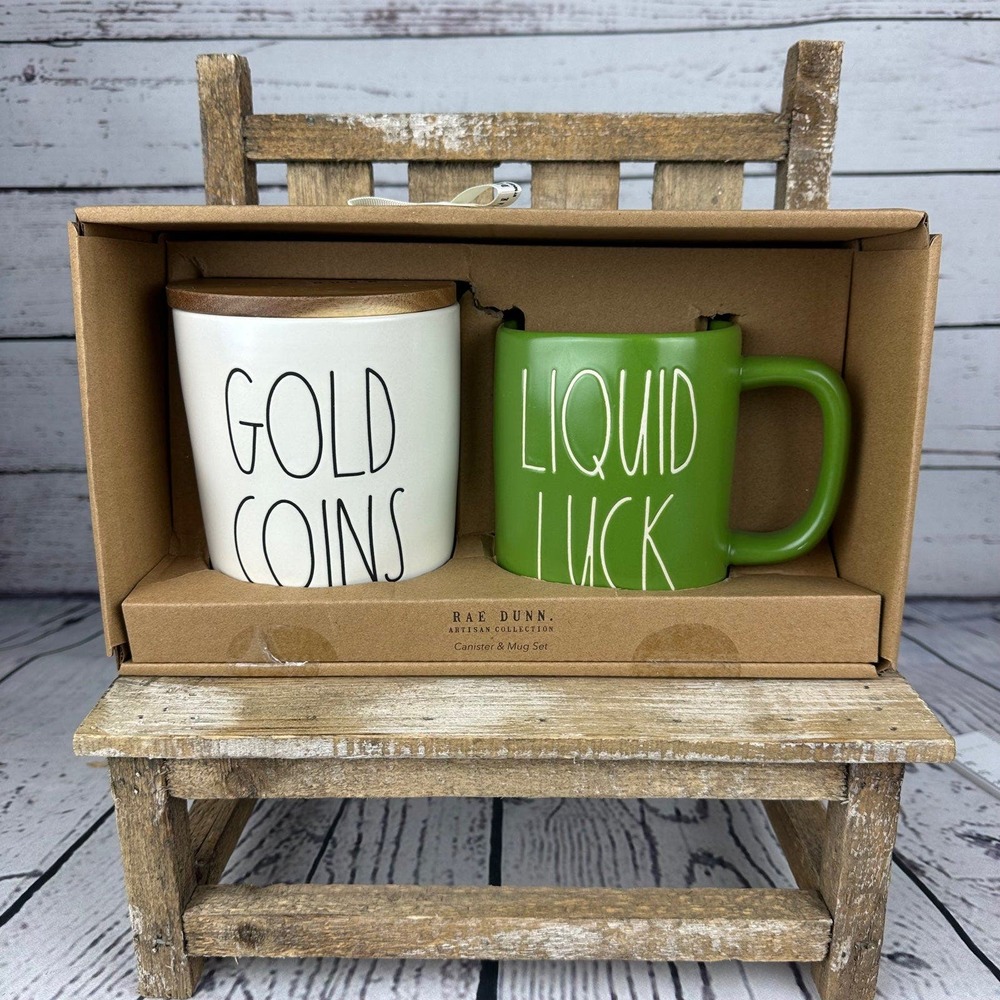 Rae Dunn Gold Coins Cellar & Liquid Luck St Patrick's Day Decor